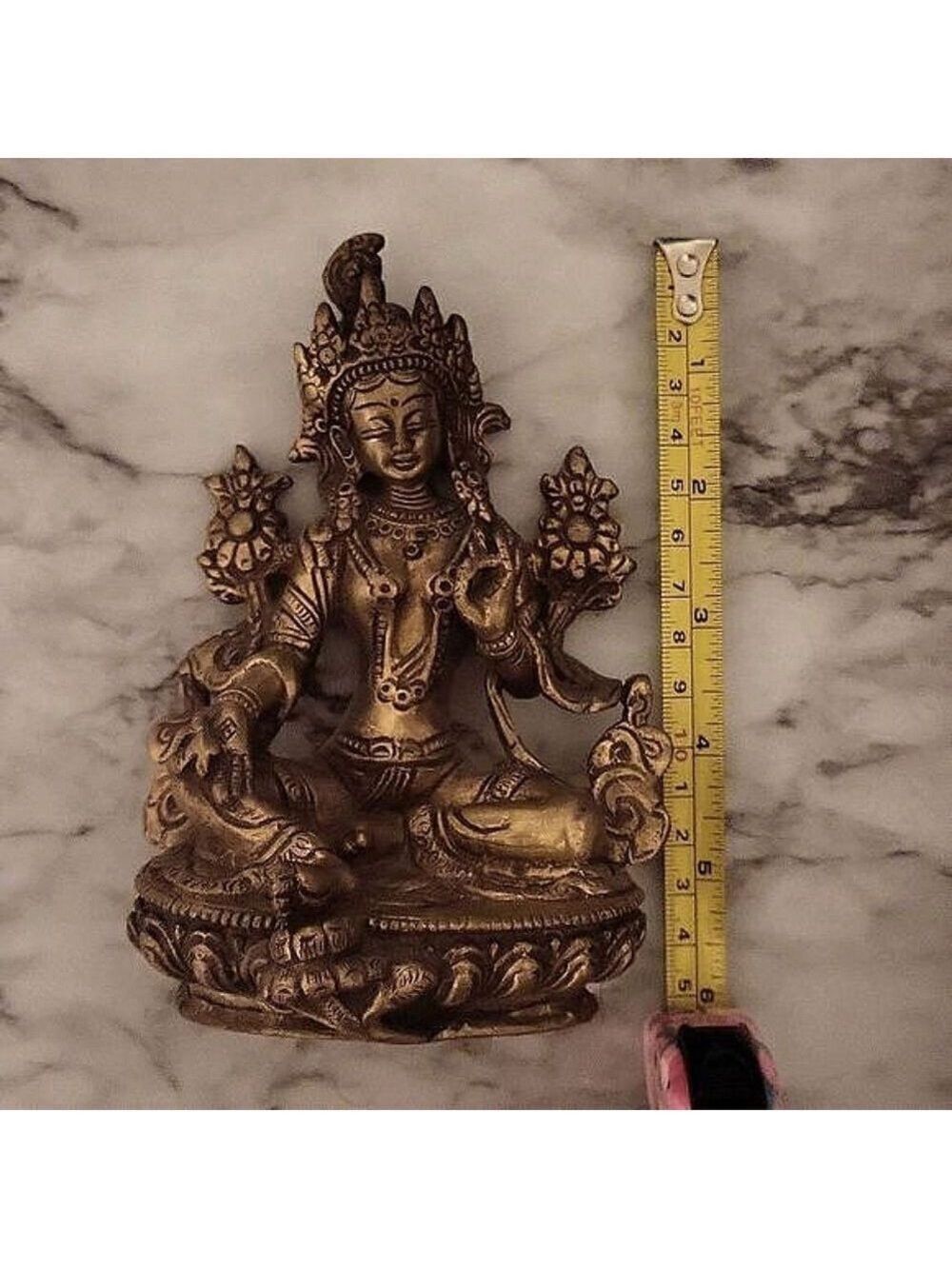 Green Tara Tibetan Buddhist Deity Statue Brass - Picture 5 of 7